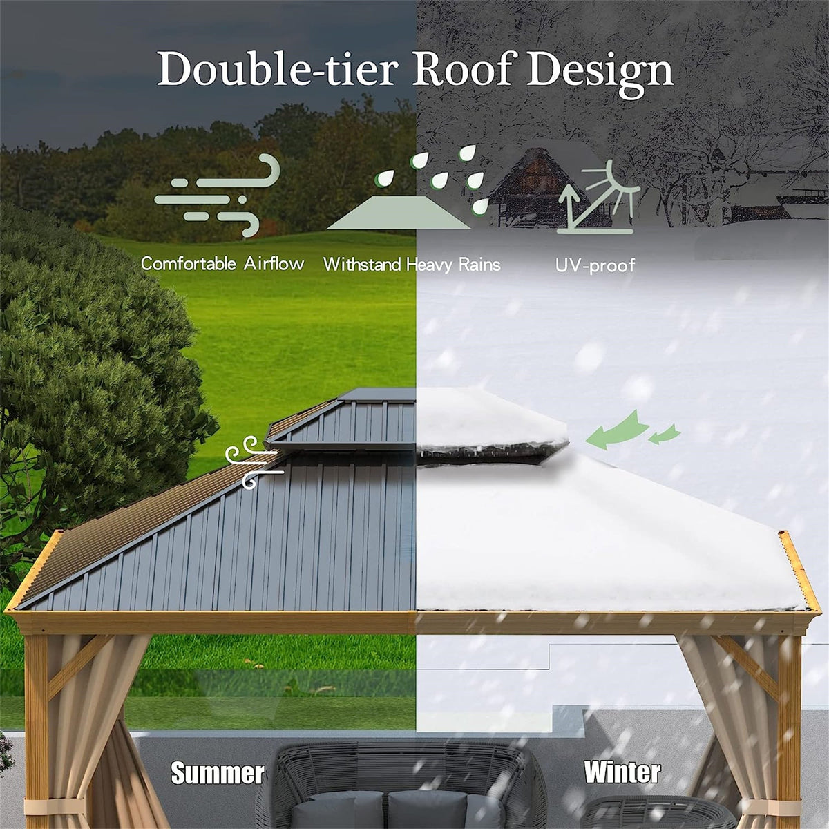 10'x12' Hardtop Gazebo with Wooden Coated Aluminum Frame - Yellow Brown