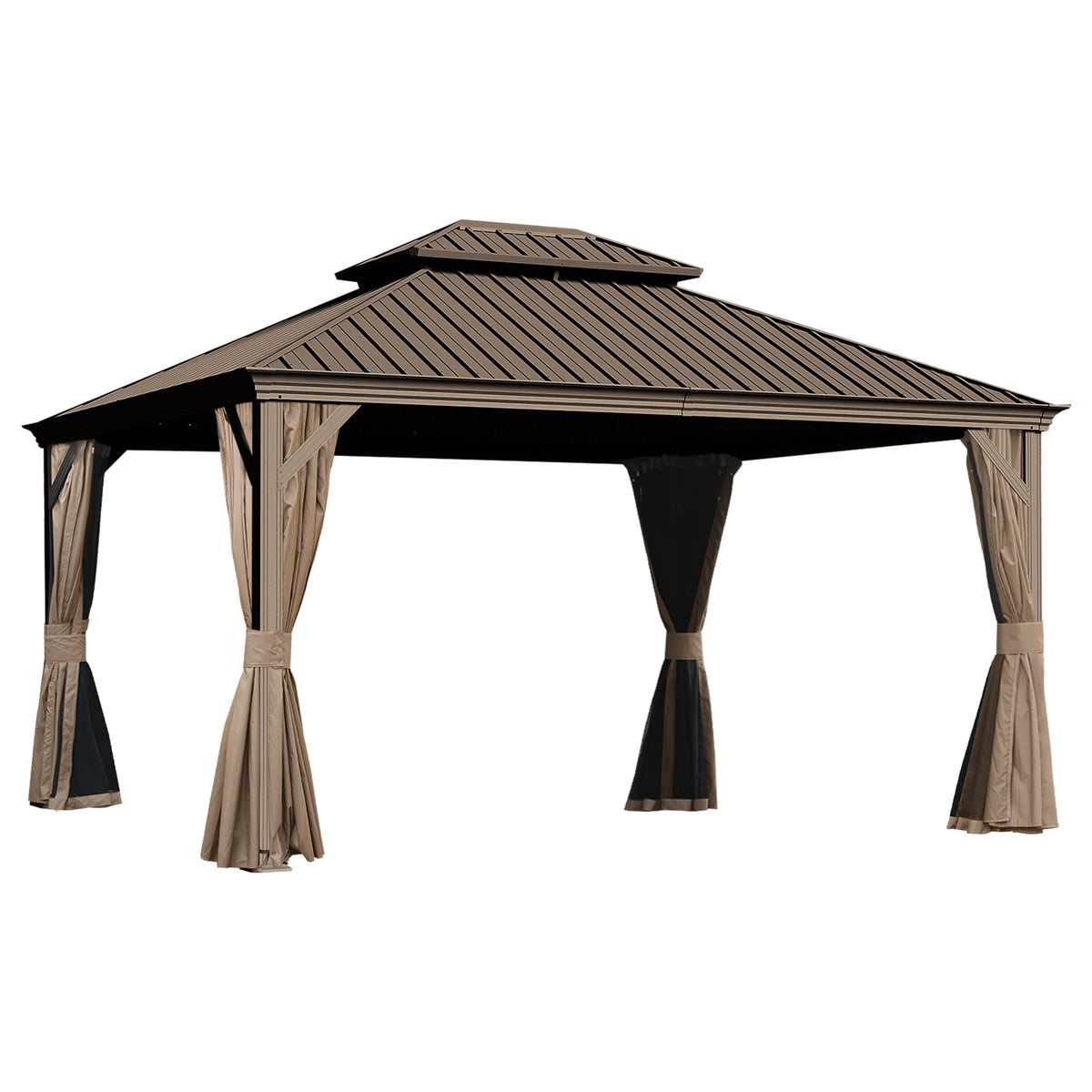 13x15FT Hardtop Outdoor Gazebo with Double Roof - Gray or Brown