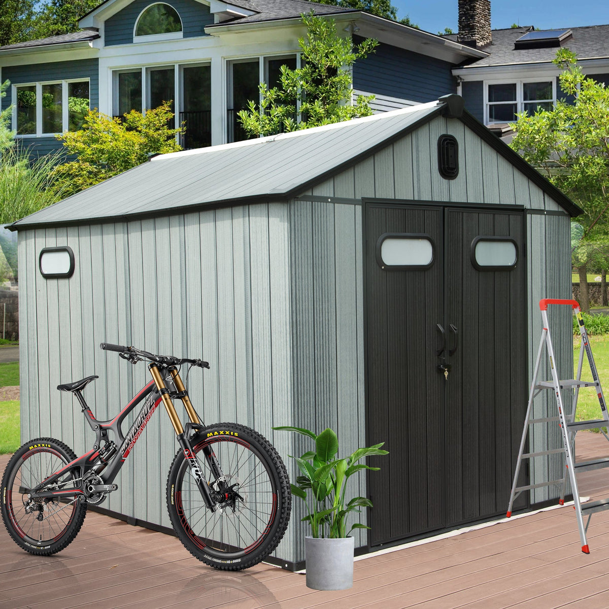 8x10FT Outdoor Resin Storage Shed with Lockable Door - Gray