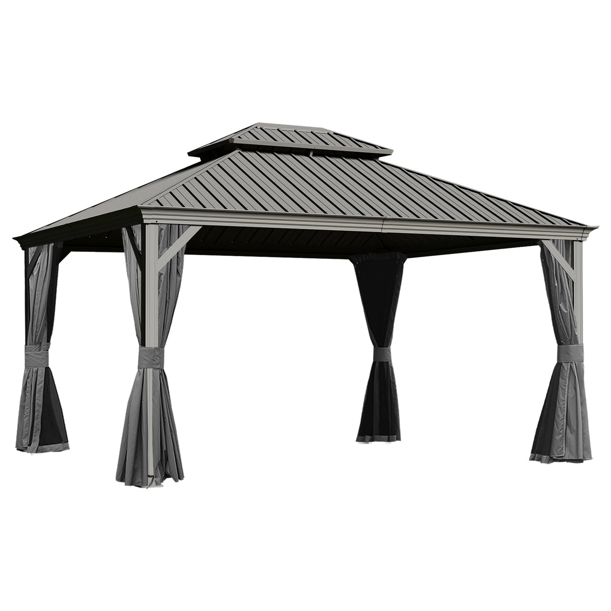 13x15FT Hardtop Outdoor Gazebo with Double Roof - Gray or Brown