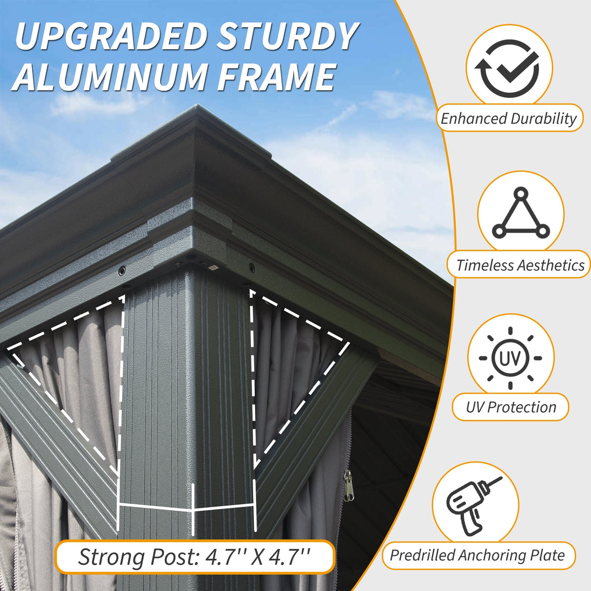 10' x 14' Hardtop Gazebo with Double Roof and Curtains - Grey or Brown
