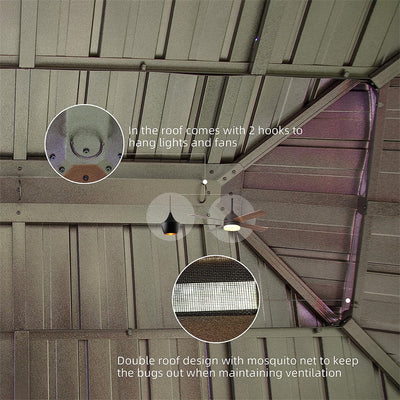 10'x12' Hardtop Gazebo with Wooden Coated Aluminum Frame - Yellow Brown