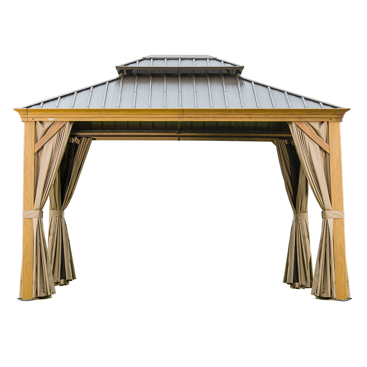 10'x12' Hardtop Gazebo with Wooden Coated Aluminum Frame - Yellow Brown