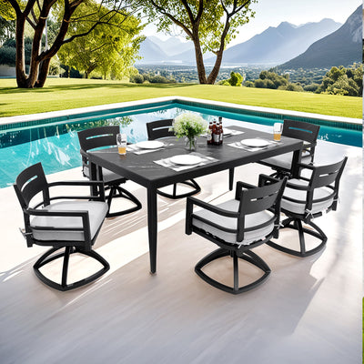 Modern 7-Piece Outdoor Patio Aluminum Dining Set with Sintered Stone Top - Black