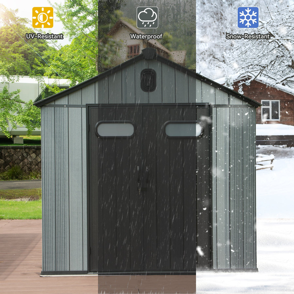 8x10FT Outdoor Resin Storage Shed with Lockable Door - Gray