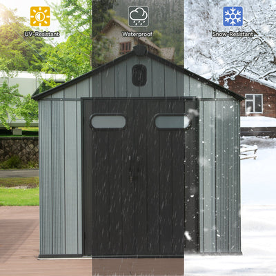 8x10FT Outdoor Resin Storage Shed with Lockable Door - Gray