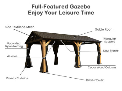 Cedar Wood Gazebo with Spacious Interior - Natural Cedar Finish