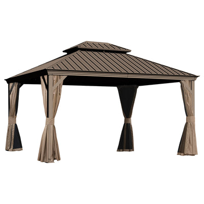 13x15FT Hardtop Outdoor Gazebo with Double Roof - Gray or Brown