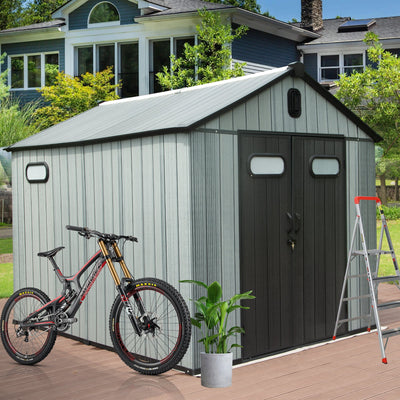 8x10FT Outdoor Resin Storage Shed with Lockable Door - Gray