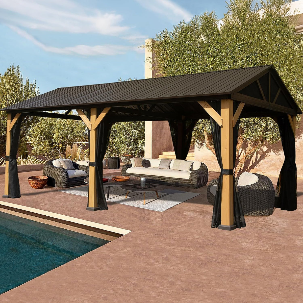 Cedar Wood Gazebo with Spacious Interior - Natural Cedar Finish