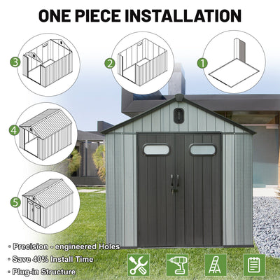 8x10FT Outdoor Resin Storage Shed with Lockable Door - Gray
