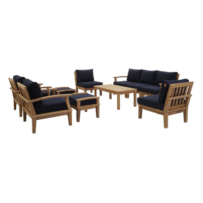 Patio Teak Set - Patio Elegance Marina 10-Piece Outdoor Set with Navy Cushions