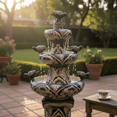 Talavera Blue & White Fountain | Mexican Ceramic Water Feature